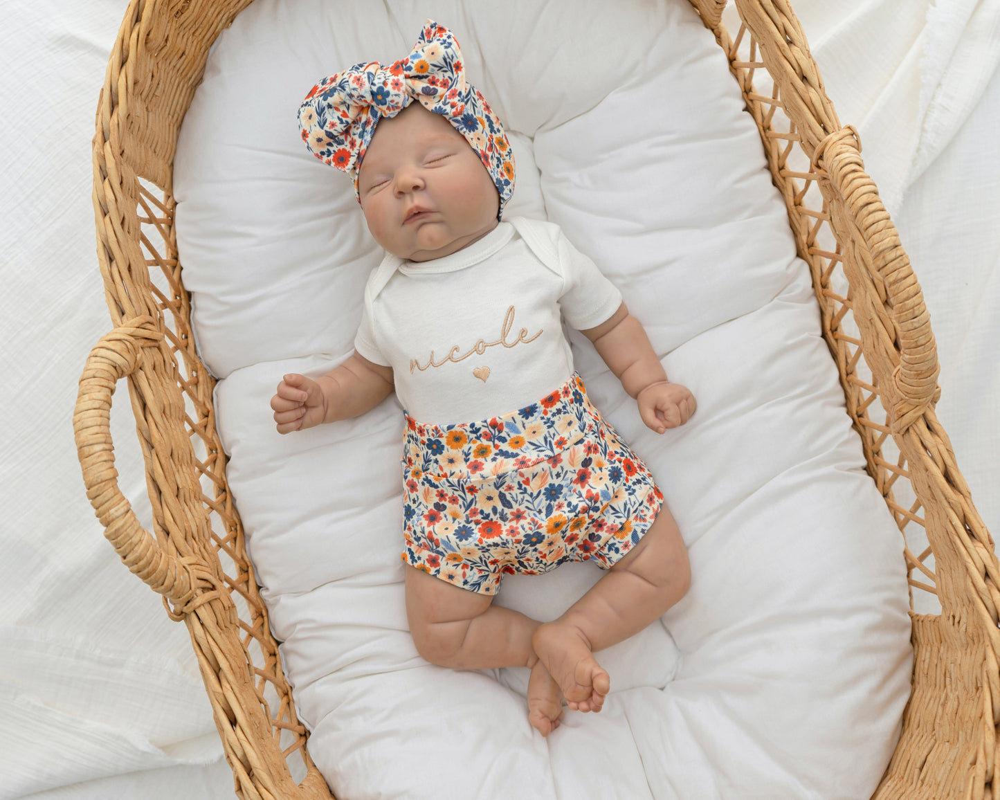 Newborn Baby Girl Outfit Floral Embroidered Baby Girl Hospital Outfit Personalized With Name Matching Set with Bow and Headband
