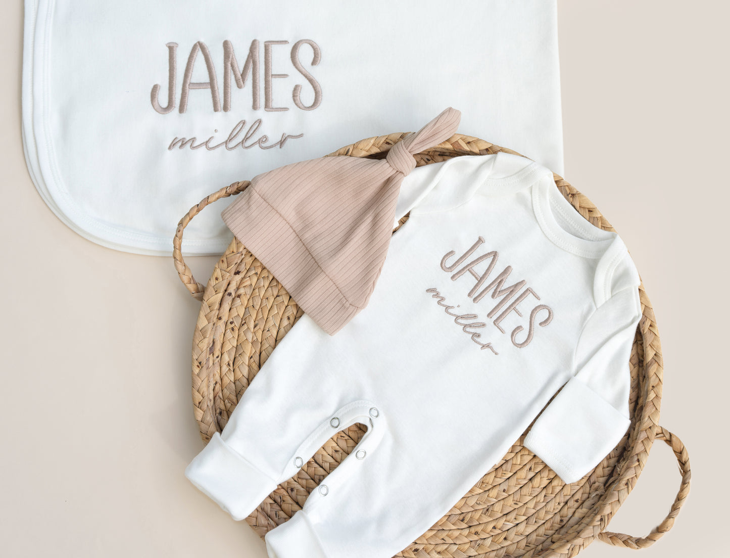 Embroidered Newborn Bring Home Outfit Custom for Baby Boys with Hat and Blanket