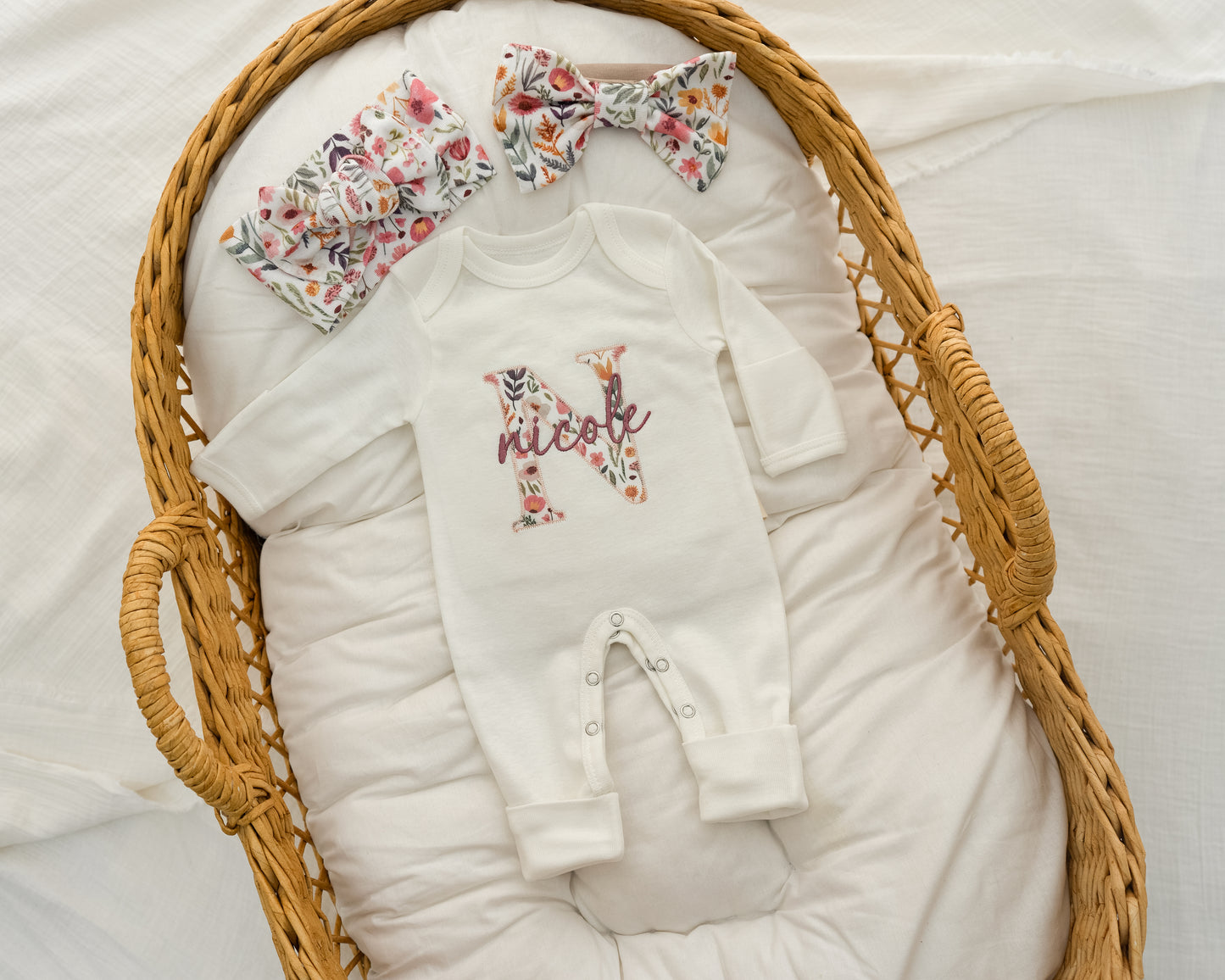 Newborn Baby Girl Coming Home Outfit Embroidered, Gift for Baby Girl, Personalized Newborn Baby Girl Outfit, Baby Girl Gift Set