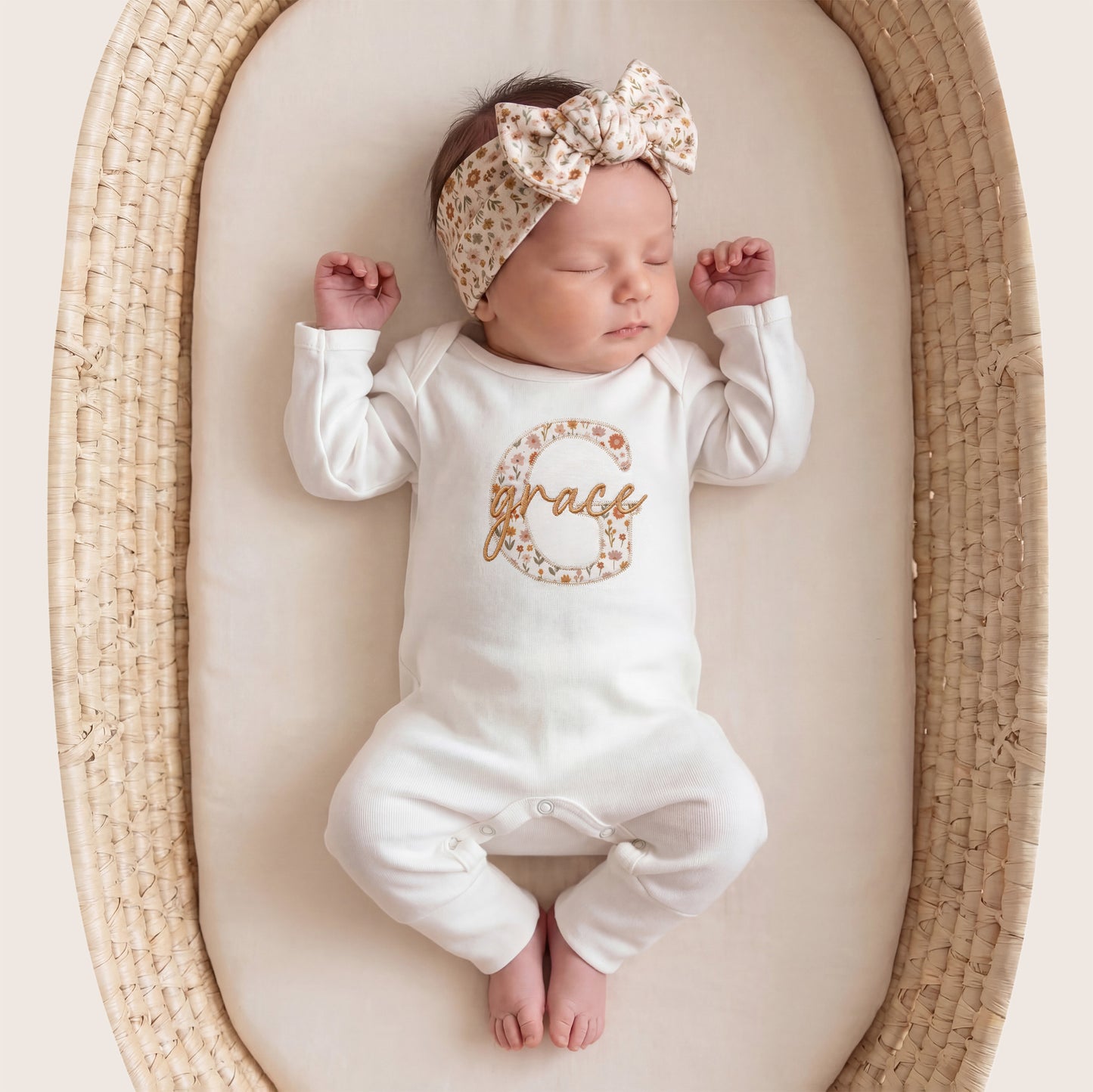 Baby Girl Coming Home Outfit, Newborn Baby Girl Outfit Personalized, Hospital Set Monogrammed
