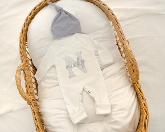 Personalized Hospital Outfit Newborn Baby Boy Sleeper Embroidered Baby Boy Gift for Baby Shower