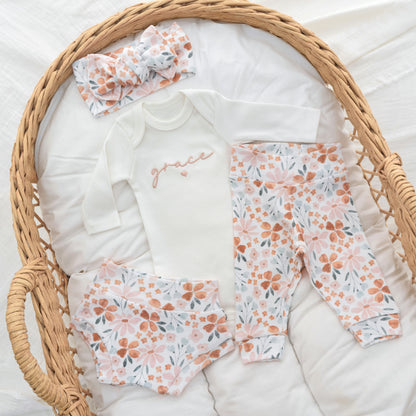 Newborn Baby Girl Outfit New parent gift Embroidered Baby Girl Outfit Personalized Baby Announcement