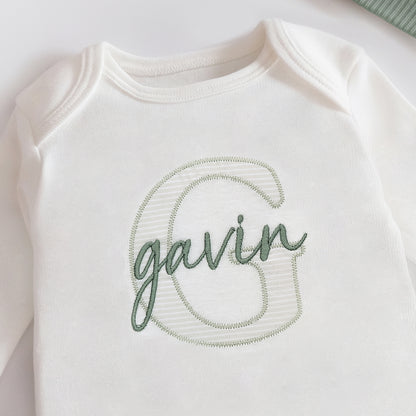 Newborn Baby Boy Hospital Outfit Embroidered Organic Cotton Baby Boy Romper & Hat