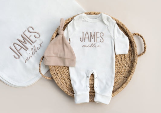 Embroidered Newborn Bring Home Outfit Custom for Baby Boys with Hat and Blanket