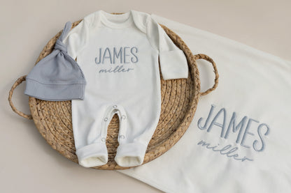 Baby Boy Coming Home Outfit Embroidered, Baby Boy Gift for Baby Shower, w Hat and Matching Blanket
