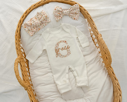Baby Girl Coming Home Outfit Embroidered, Baby Girl Gift, Newborn Baby Girl Outfit Personalized, Baby Girl Hospital Set Monogrammed