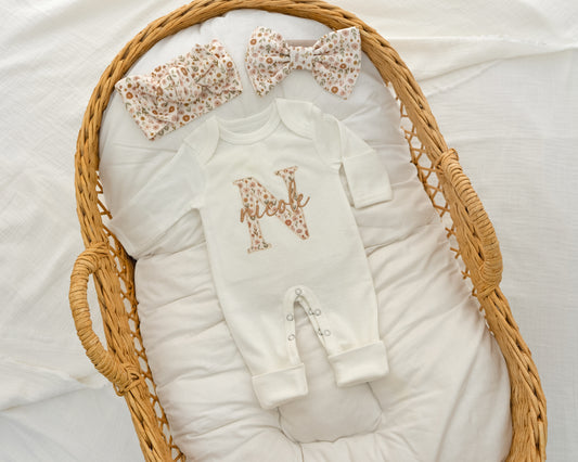 Baby Girl Coming Home Outfit Embroidered, Baby Girl Gift, Newborn Baby Girl Outfit Personalized, Baby Girl Hospital Set Monogrammed