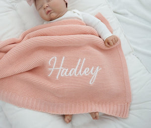 Baby Girl Blanket Embroidered, Personalized Embroidered Baby Girl Soft Cotton Knit Custom Name