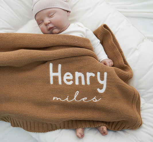 Embroidered Baby Blanket, Personalized Baby Shower Gift, Baby Name Blanket Knitted, Baby Keepsake Gift - Linka Baby