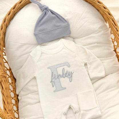 Embroidered Newborn Outfit Organic Cotton Personalized Baby Romper & Hat - Linka Baby