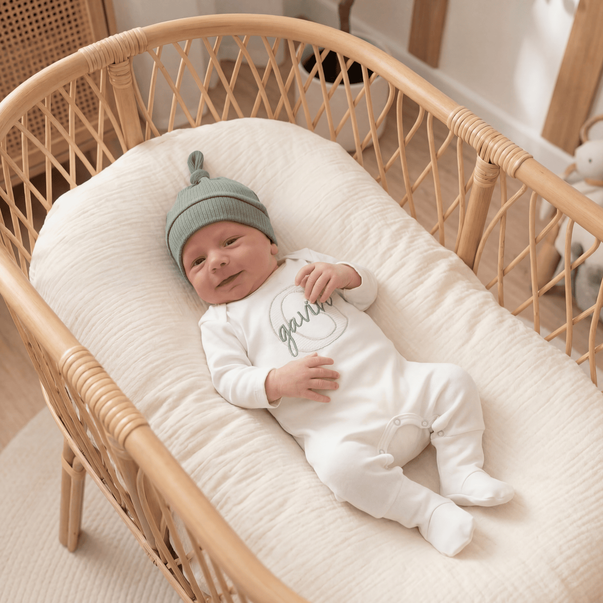 Newborn Baby Boy Hospital Outfit Embroidered Organic Cotton Baby Boy Romper & Hat