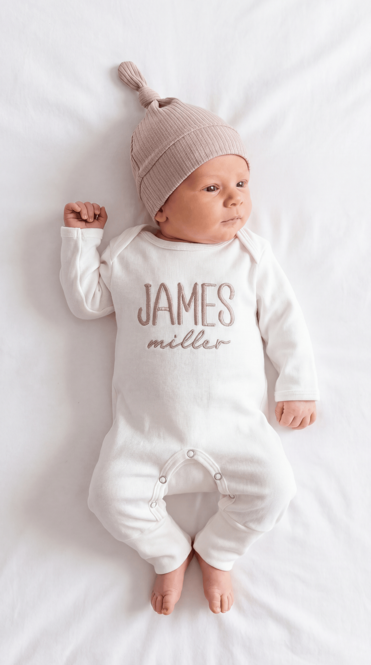 Newborn Baby Boy Bring Home Outfit Embroidered, Romper and Hat Set with Matching Blanket