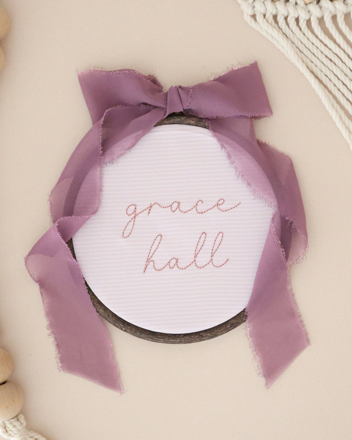 Personalized Embroidered Baby Name Sign – Birth Announcement Sign & Nursery Decor, Mauve