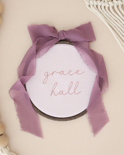 Personalized Embroidered Baby Name Sign – Birth Announcement Sign & Nursery Decor, Mauve