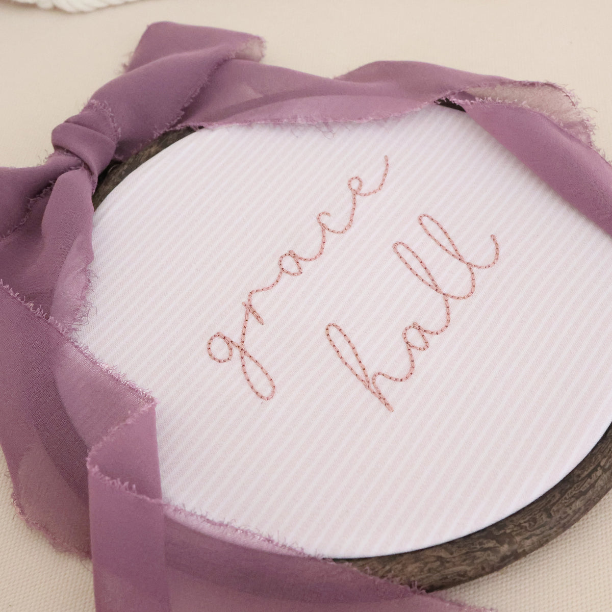 Personalized Embroidered Baby Name Sign – Birth Announcement Sign & Nursery Decor, Mauve