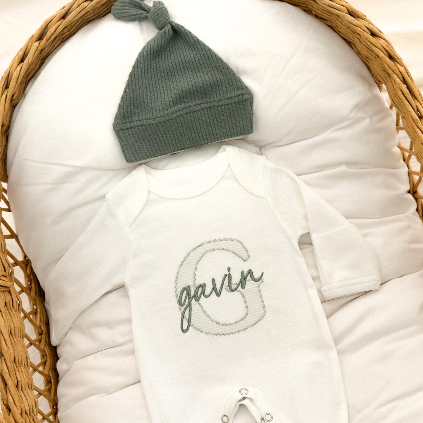 Newborn Baby Boy Hospital Outfit Embroidered Organic Cotton Baby Boy Romper & Hat
