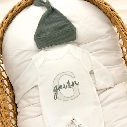 Newborn Baby Boy Hospital Outfit Embroidered Organic Cotton Baby Boy Romper & Hat