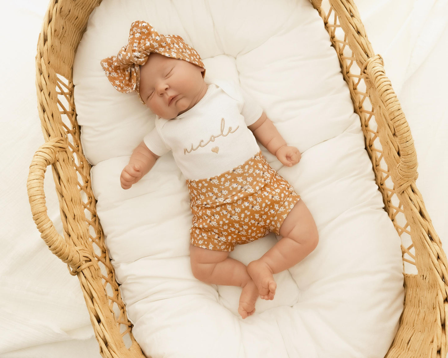 Newborn Baby Girl Coming Home Outfit Floral Embroidered Organic Cotton Set