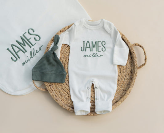 Newborn Baby Boy Coming Home Outfit Hat with Blanket Hospital Outfit Gift for Baby Shower Forest Green