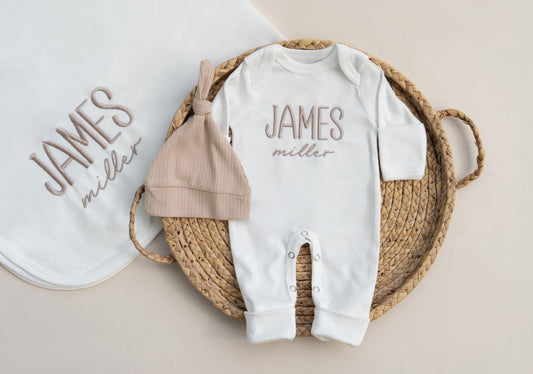 Newborn Baby Boy Bring Home Outfit Embroidered, Romper and Hat Set with Matching Blanket, Newborn Gift, Baby Shower