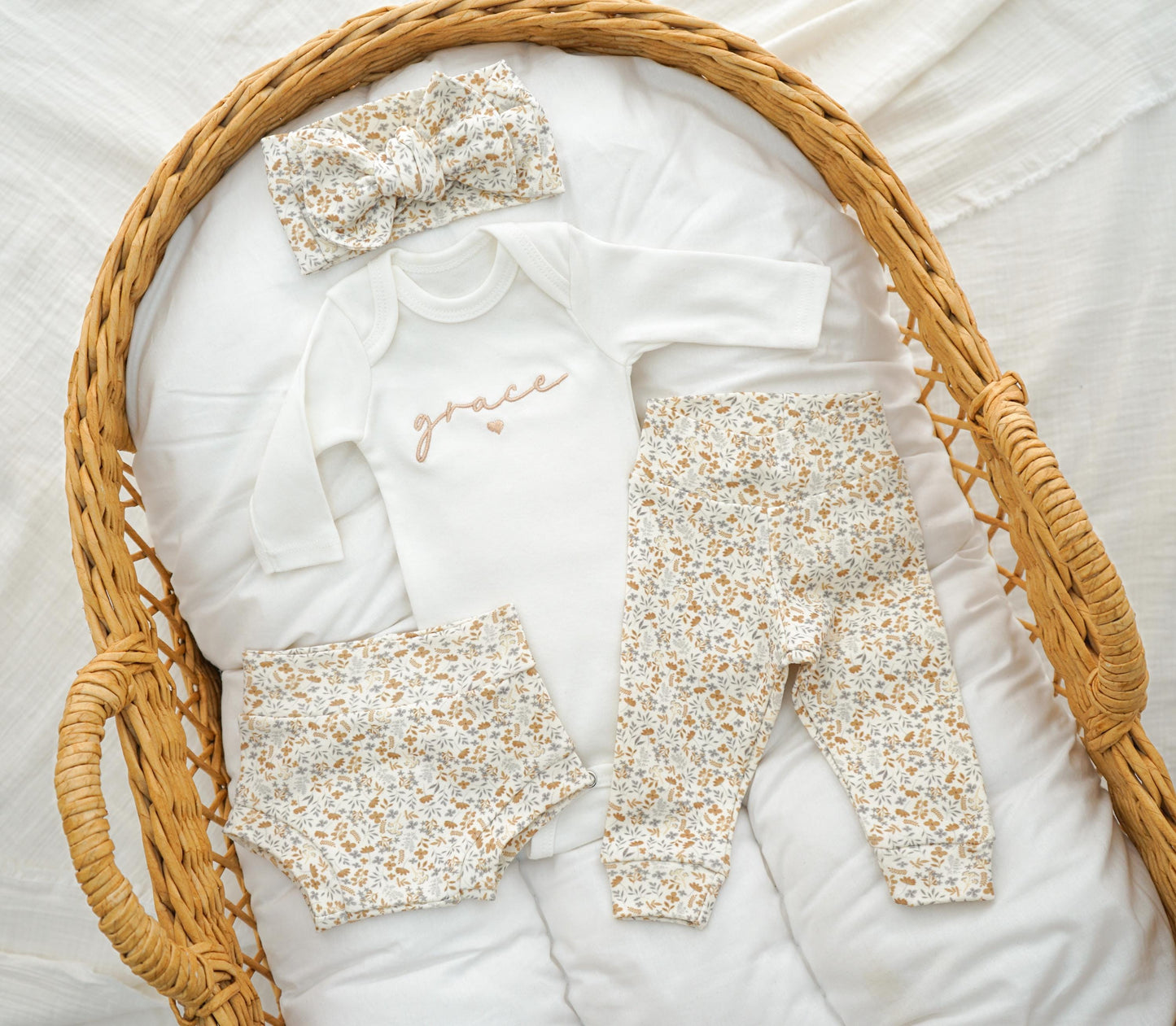 Embroidered Baby Girl Outfit Personalized Newborn Gift for Baby Shower Coming Home Outfit