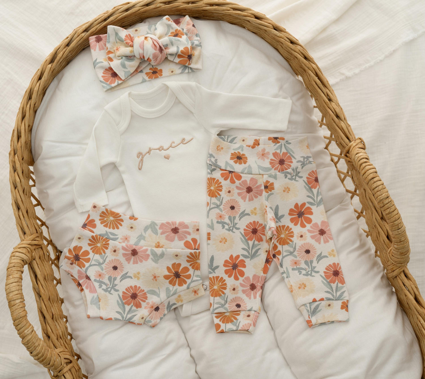 Newborn Girl Coming Home Outfit Organic Cotton Floral Set