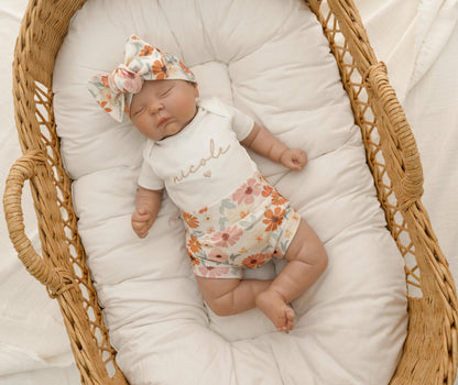 Newborn Girl Coming Home Outfit Organic Cotton Floral Set