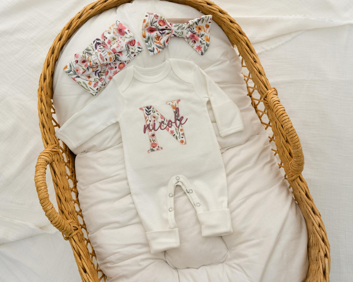 Newborn Baby Girl Coming Home Outfit Embroidered, Gift for Baby Girl, Personalized Newborn Baby Girl Outfit, Baby Girl Gift Set