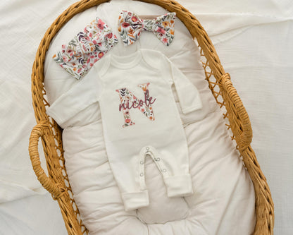 Newborn Baby Girl Coming Home Outfit Embroidered, Gift for Baby Girl, Personalized Newborn Baby Girl Outfit, Baby Girl Gift Set