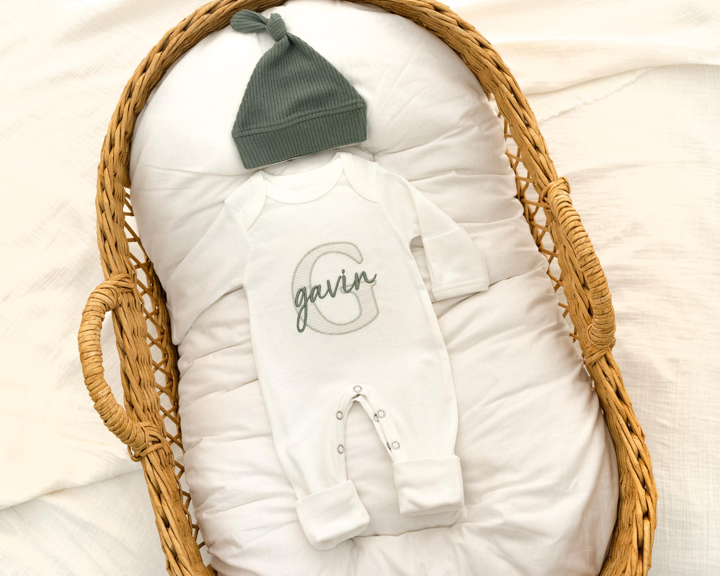 Newborn Baby Boy Hospital Outfit Embroidered Organic Cotton Baby Boy Romper & Hat