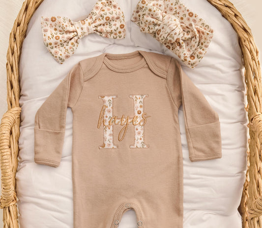 Personalized Floral Baby Girl Coming Home Outfit Organic Cotton Romper Set