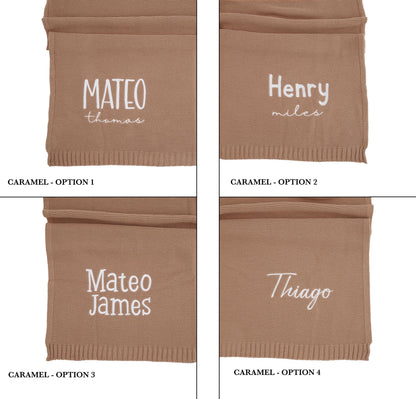 Neutral Baby Blanket with Name Custom Embroidered Personalized Newborn Swaddle Baby Shower Gift Knit Blanket First Christmas