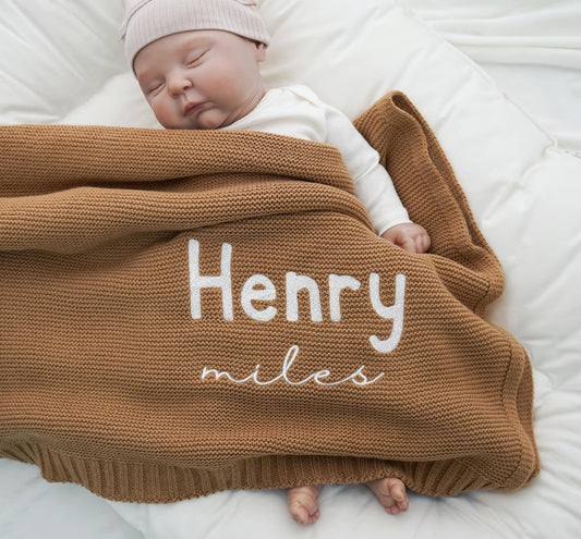 Embroidered Baby Blanket, Christmas gift for baby, Baby Shower Gift, Baby Name Blanket Knitted, Baby Keepsake Gift