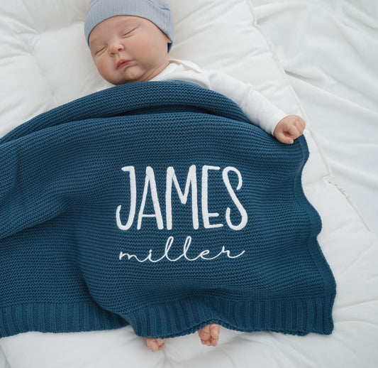 Personalized Baby Boy Blanket with Name Custom Embroidered Newborn Swaddle Baby Shower Gift Knit Blanket First Christmas Gift 2025