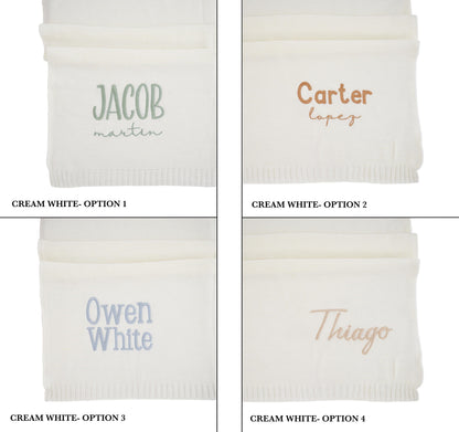 Neutral Baby Blanket with Name Custom Embroidered Personalized Newborn Swaddle Baby Shower Gift Knit Blanket First Christmas