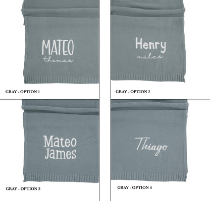 Neutral Baby Blanket with Name Custom Embroidered Personalized Newborn Swaddle Baby Shower Gift Knit Blanket First Christmas