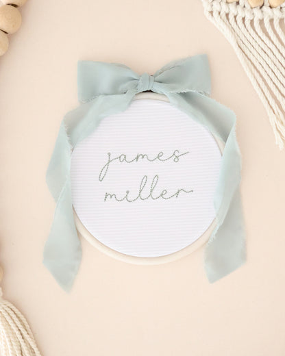 Personalized Embroidered Baby Name Sign – Birth Announcement Sign & Nursery Decor, Green