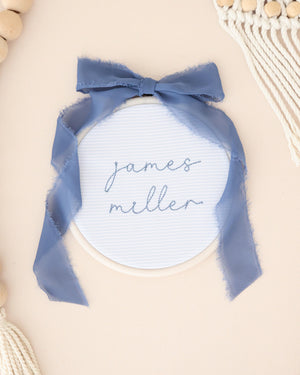 Personalized Embroidered Baby Name Sign – Birth Announcement Sign & Nursery Decor, Navy