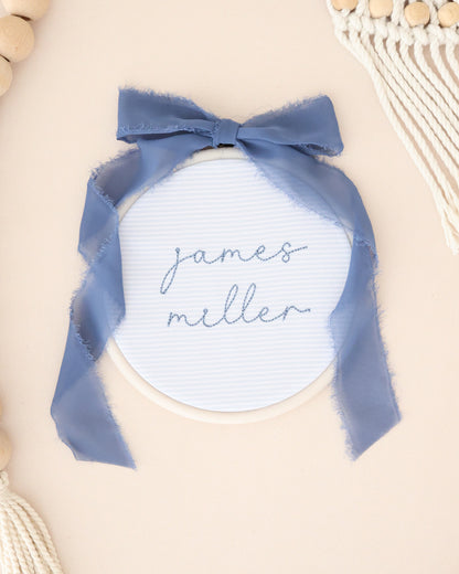 Personalized Embroidered Baby Name Sign – Birth Announcement Sign & Nursery Decor, Navy