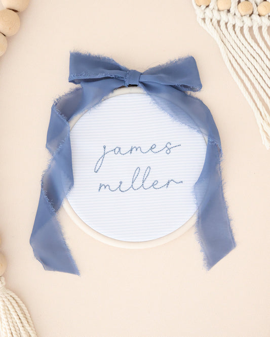 Personalized Embroidered Baby Name Sign – Birth Announcement Sign & Nursery Decor, Navy