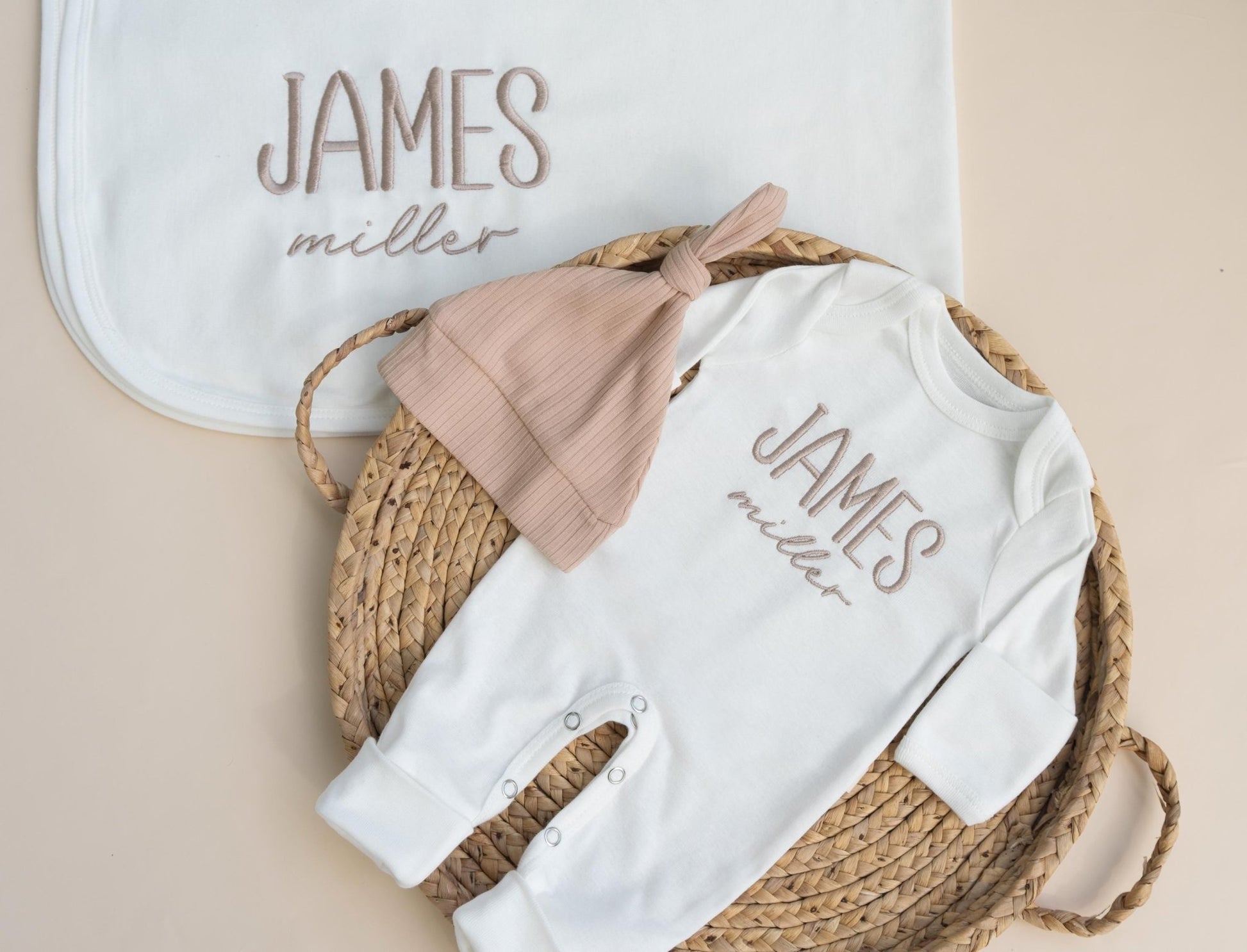 Newborn Baby Boy Bring Home Outfit Embroidered, Romper and Hat Set with Matching Blanket, Newborn Gift, Baby Shower