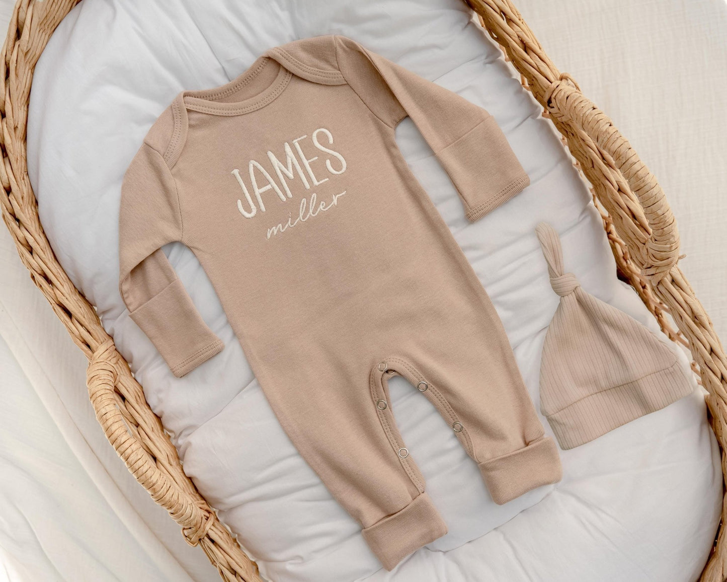 Newborn Baby Boy Coming Home Outfit Embroidered, Gift for Baby Boy, Romper and Hat Set with Blanket Personalized Newborn