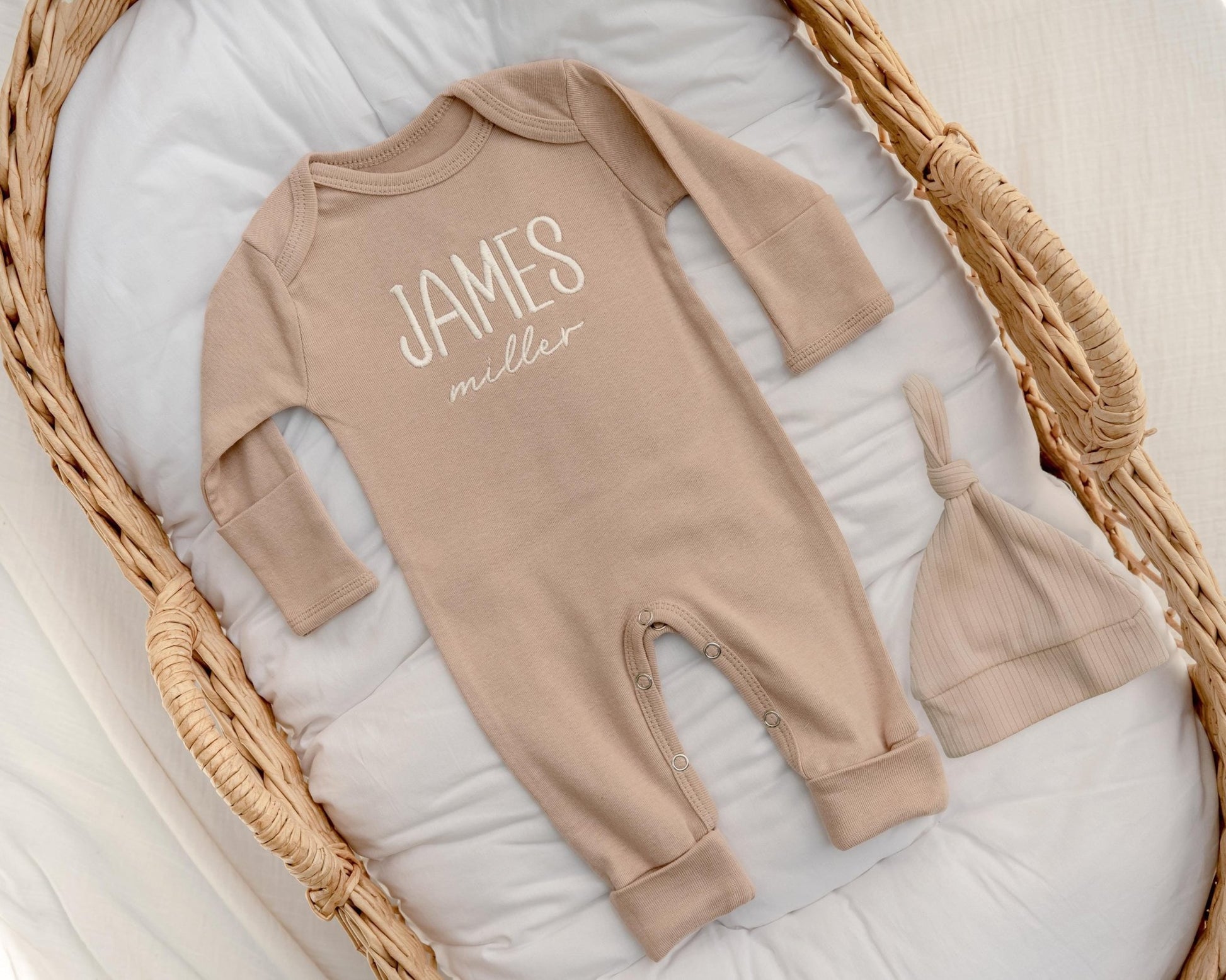Newborn Baby Boy Coming Home Outfit Embroidered, Gift for Baby Boy, Romper and Hat Set with Blanket Personalized Newborn