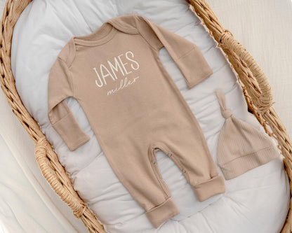 Newborn Baby Boy Coming Home Outfit Embroidered, Gift for Baby Boy, Romper and Hat Set with Blanket Personalized Newborn