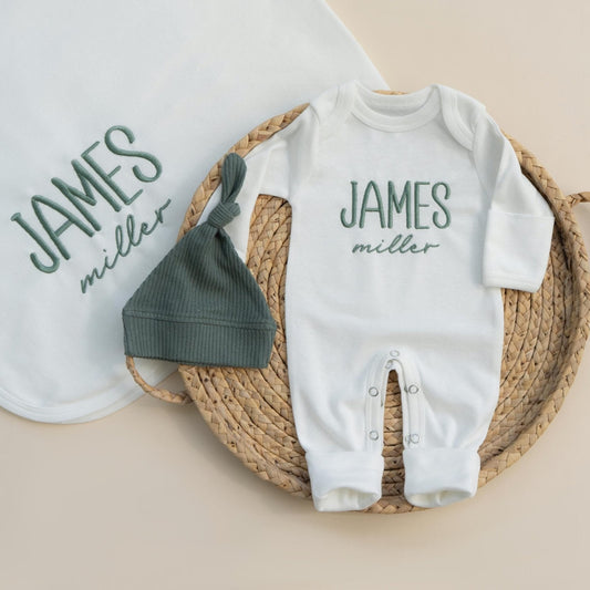 Newborn Baby Boy Coming Home Outfit Hat with Blanket Hospital Outfit Gift for Baby Shower Forest Green - Linka Baby