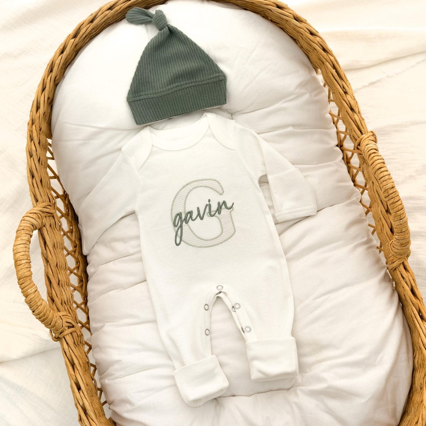 Newborn Baby Boy Hospital Outfit Embroidered Organic Cotton Baby Boy Romper & Hat - Linka Baby