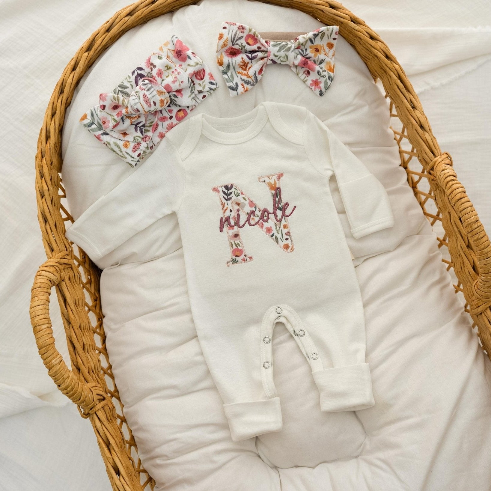 Newborn Baby Girl Coming Home Outfit Embroidered, Gift for Baby Girl, Personalized Newborn Baby Girl Outfit, Baby Girl Gift