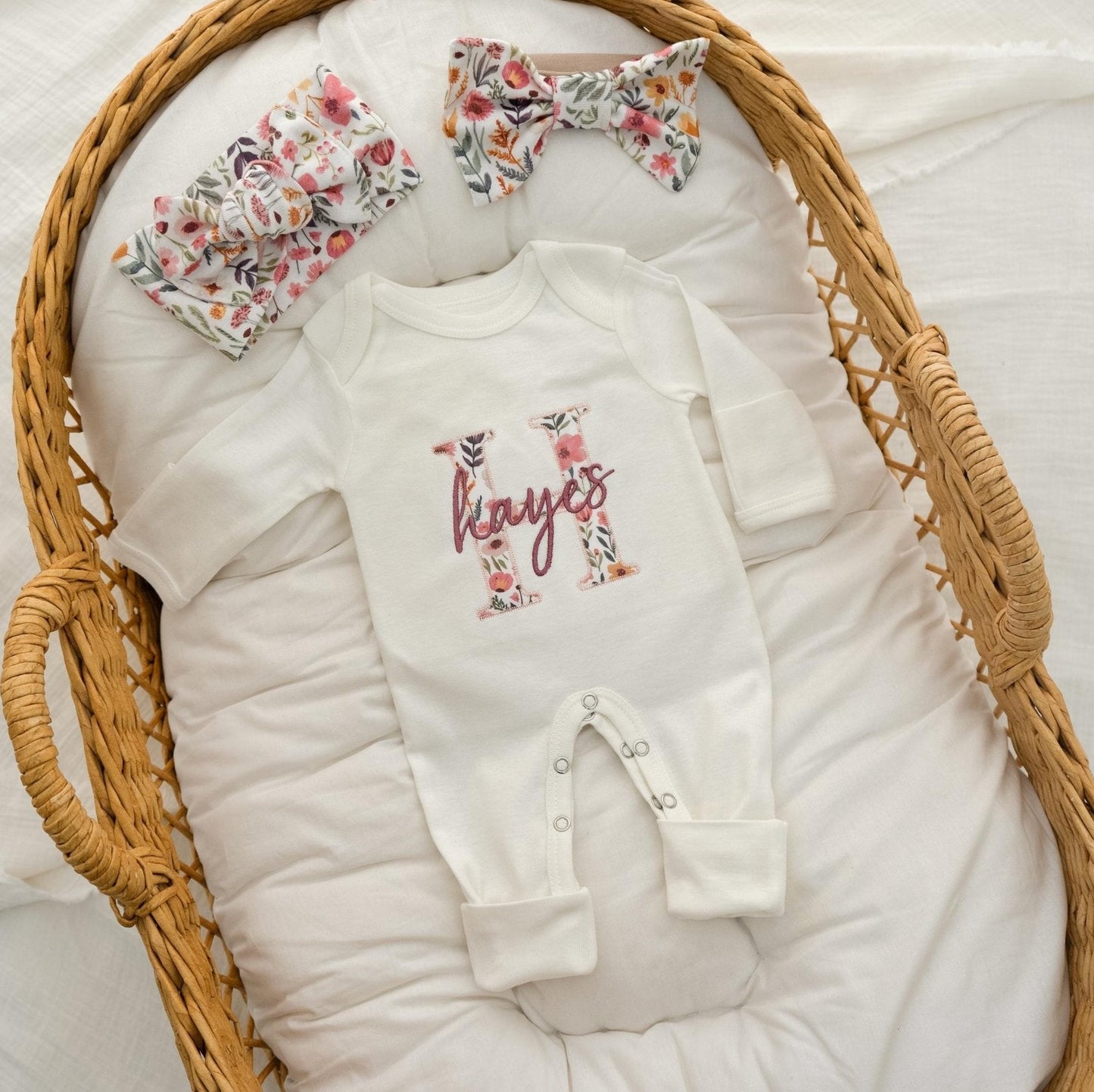Newborn Baby Girl Coming Home Outfit Embroidered, Gift for Baby Girl, Personalized Newborn Baby Girl Outfit, Baby Girl Gift