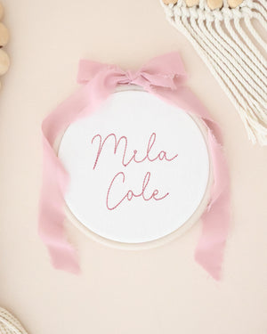 Personalized Embroidered Baby Name Sign – Birth Announcement Sign & Nursery Decor, Pink