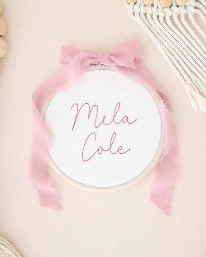 Personalized Embroidered Baby Name Sign – Birth Announcement Sign & Nursery Decor, Pink